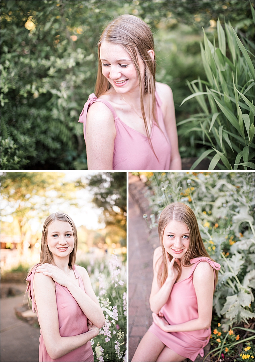 The Woodlands high senior photo girl in pink dress