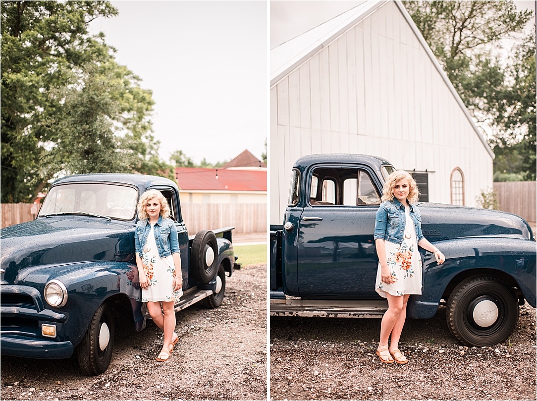 senior portrait girl with blue truck