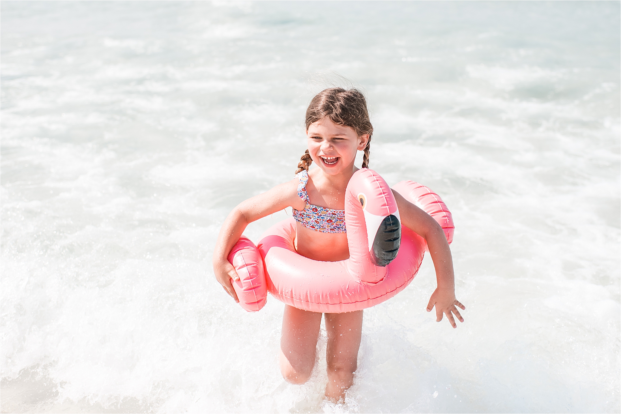Pink Flamingo and girl in Destin, FL.