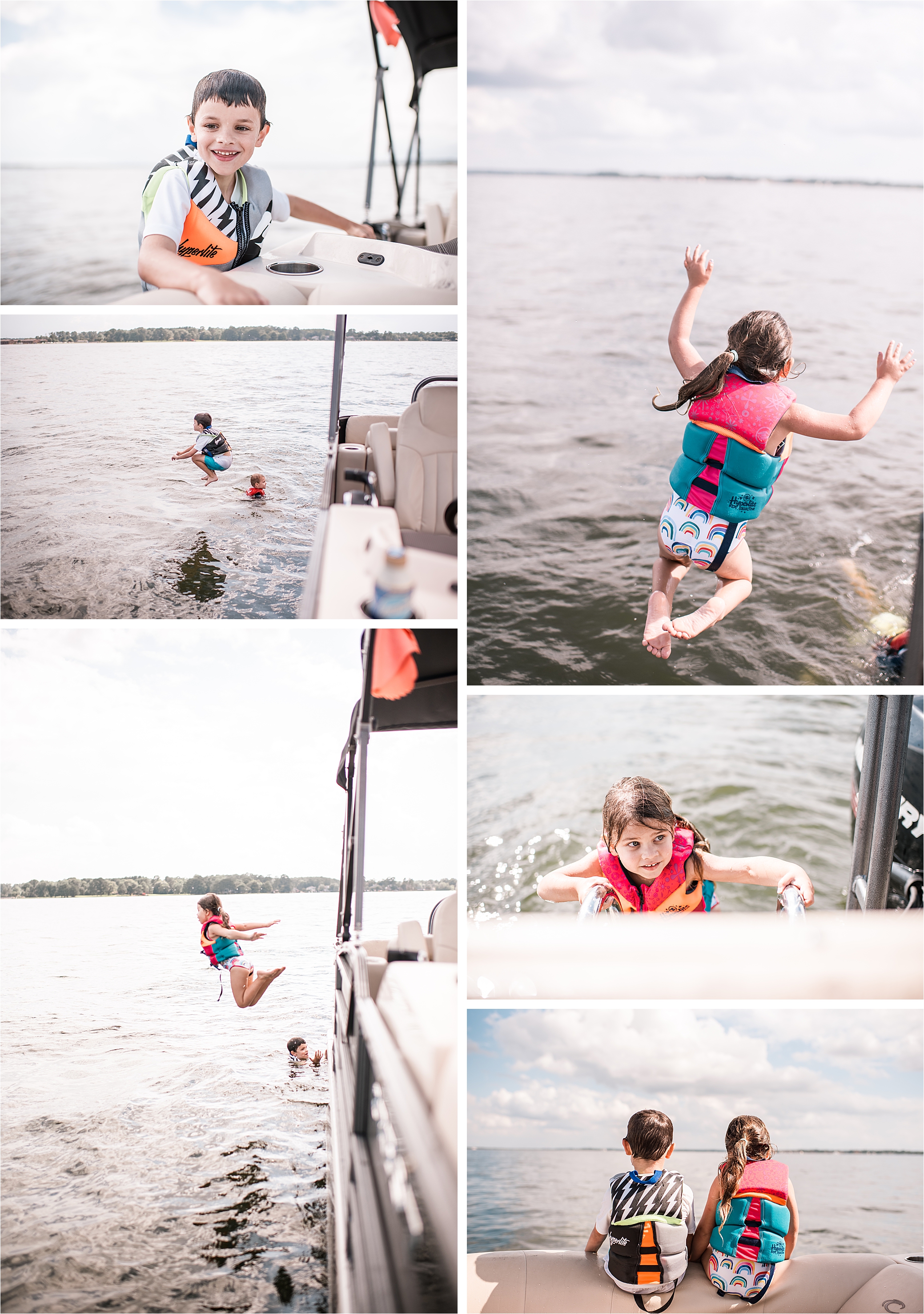 kids jumping off Pontoon boat in Lake Conroe, Texas