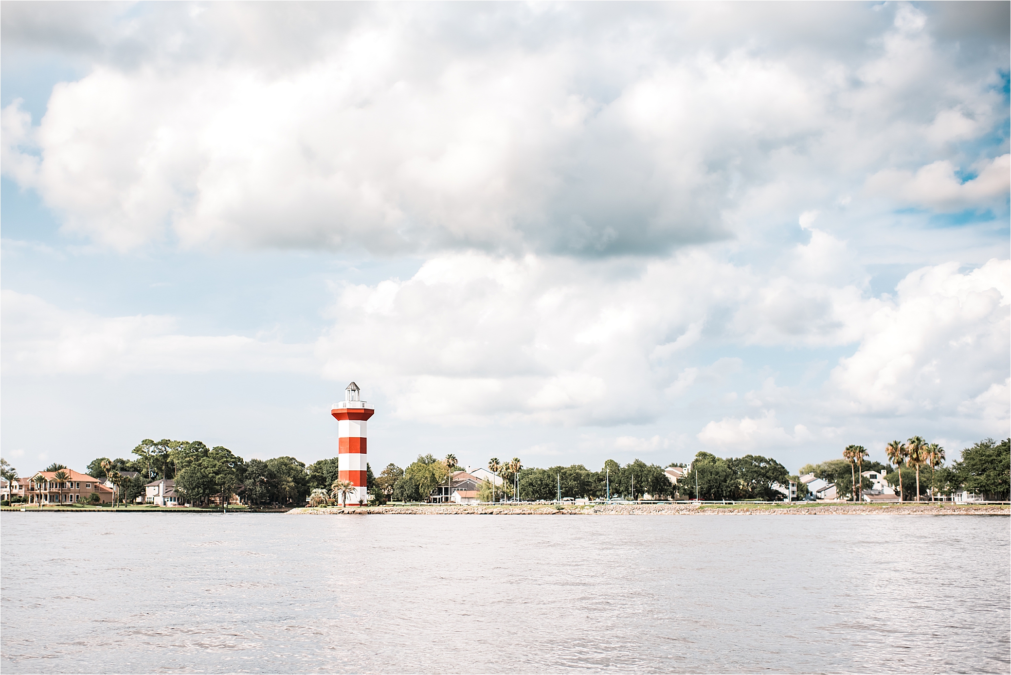 The Lake Conroe Lighthouse, red and white lighthouse