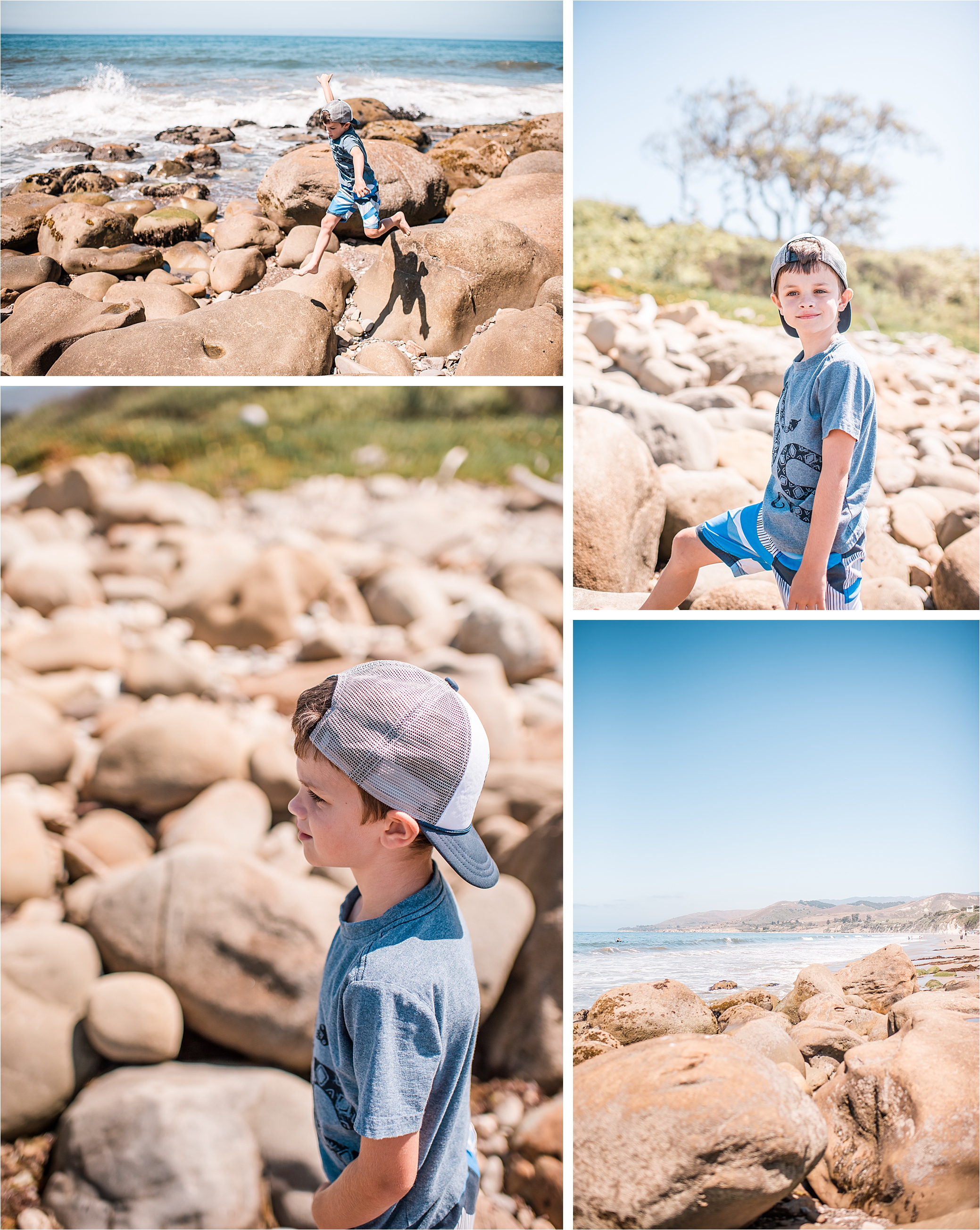 images of a boy on boulders at El Capitan state beach California