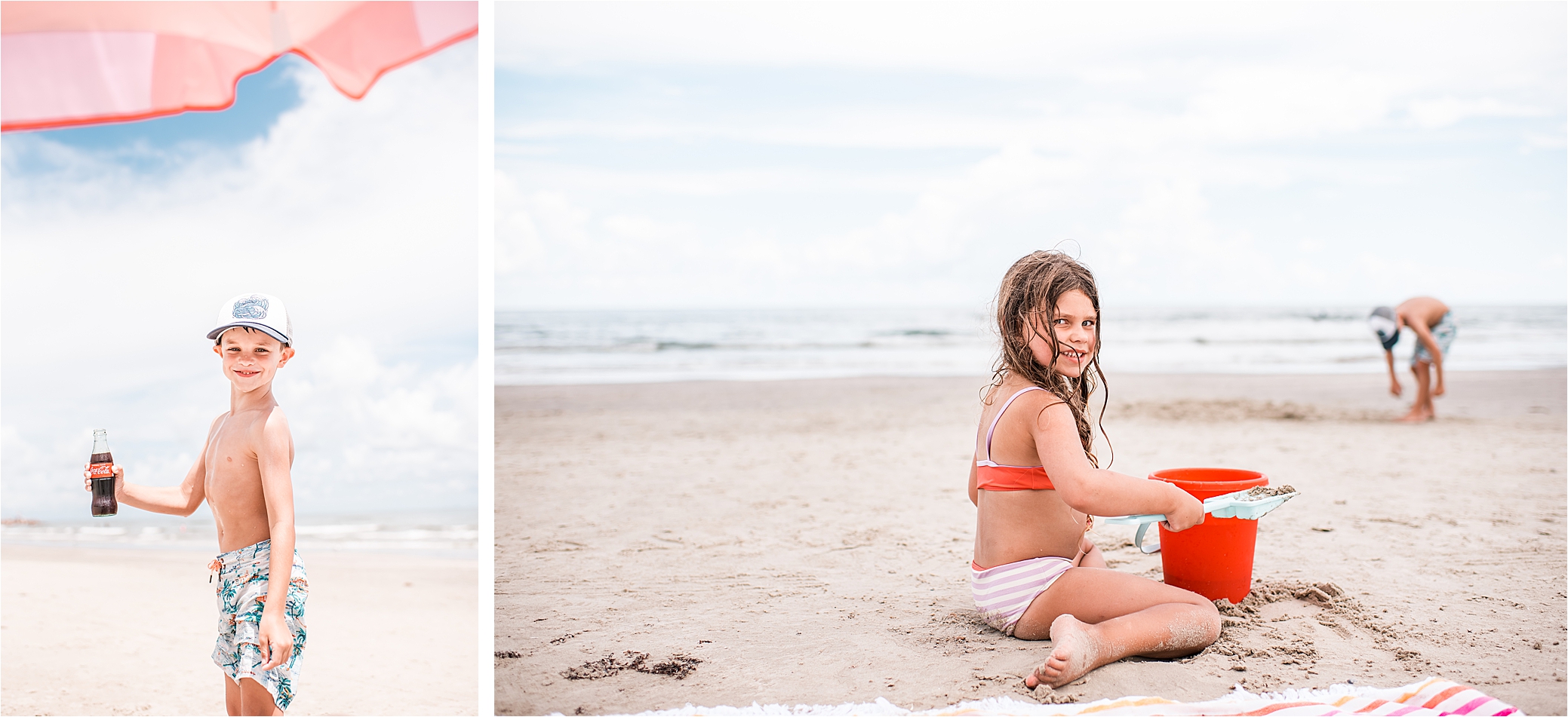 Kids at Galveston beach in the summer