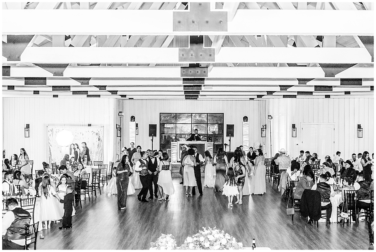 wedding reception wide shot. black and white.
