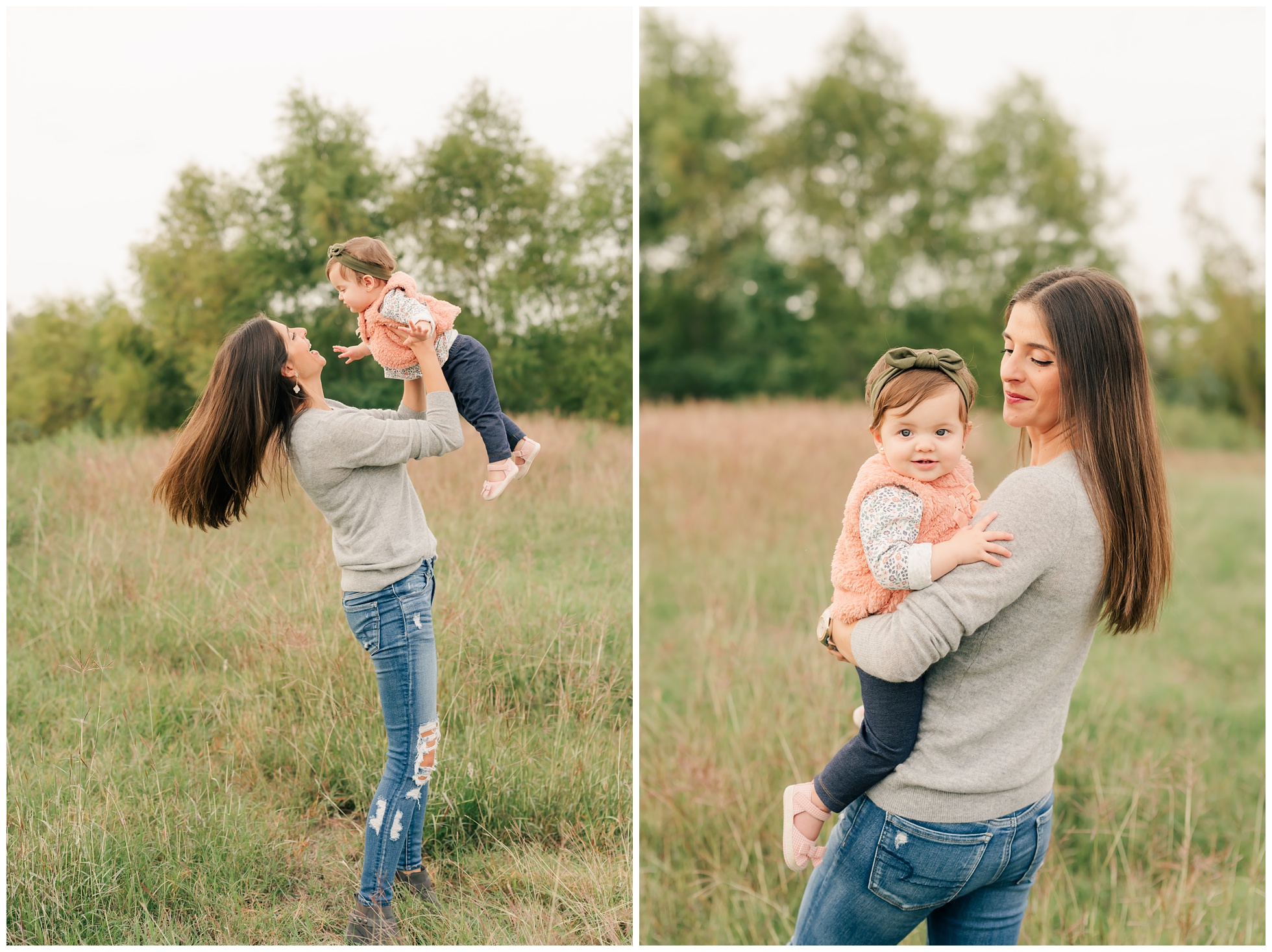 Baby and Mom in tall grass photos the woodlands