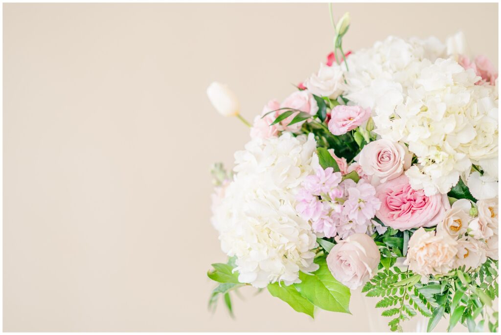 Classic pink and white wedding florals.