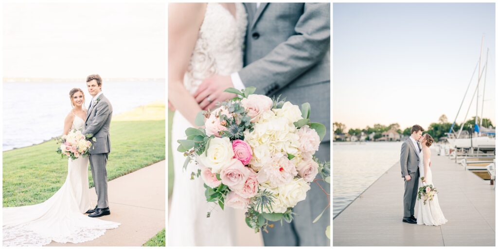 Waterfront wedding portraits at Bentwater Yacht Club, Lake Conroe.