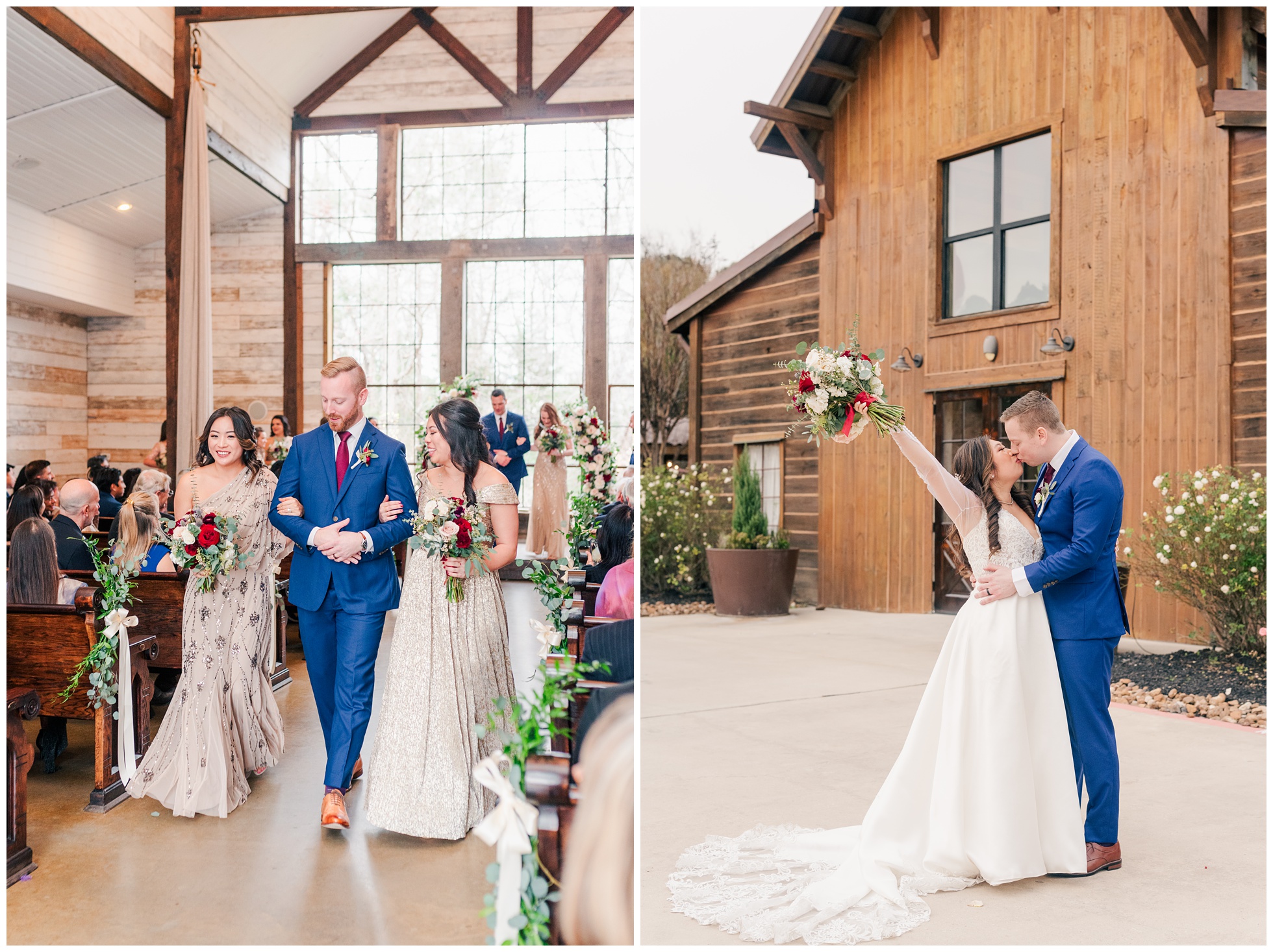 Bridesmaids and Groomsmen, Bride and Groom at the end of the ceremony at Big Sky Barn.