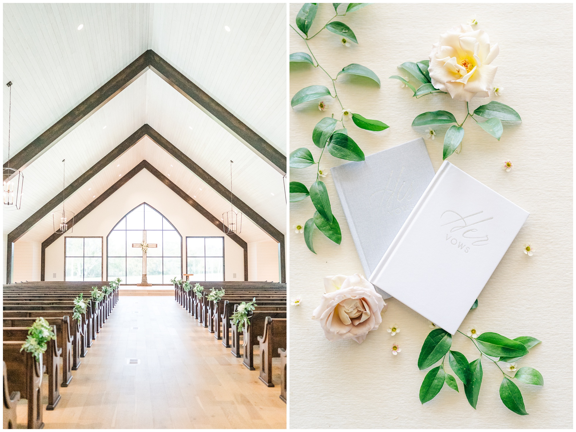 Chapel ready for wedding and vow books at deep in the Heart Farms.