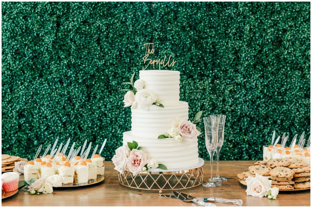 Classic Wedding Cake and assorted dessert bar. 