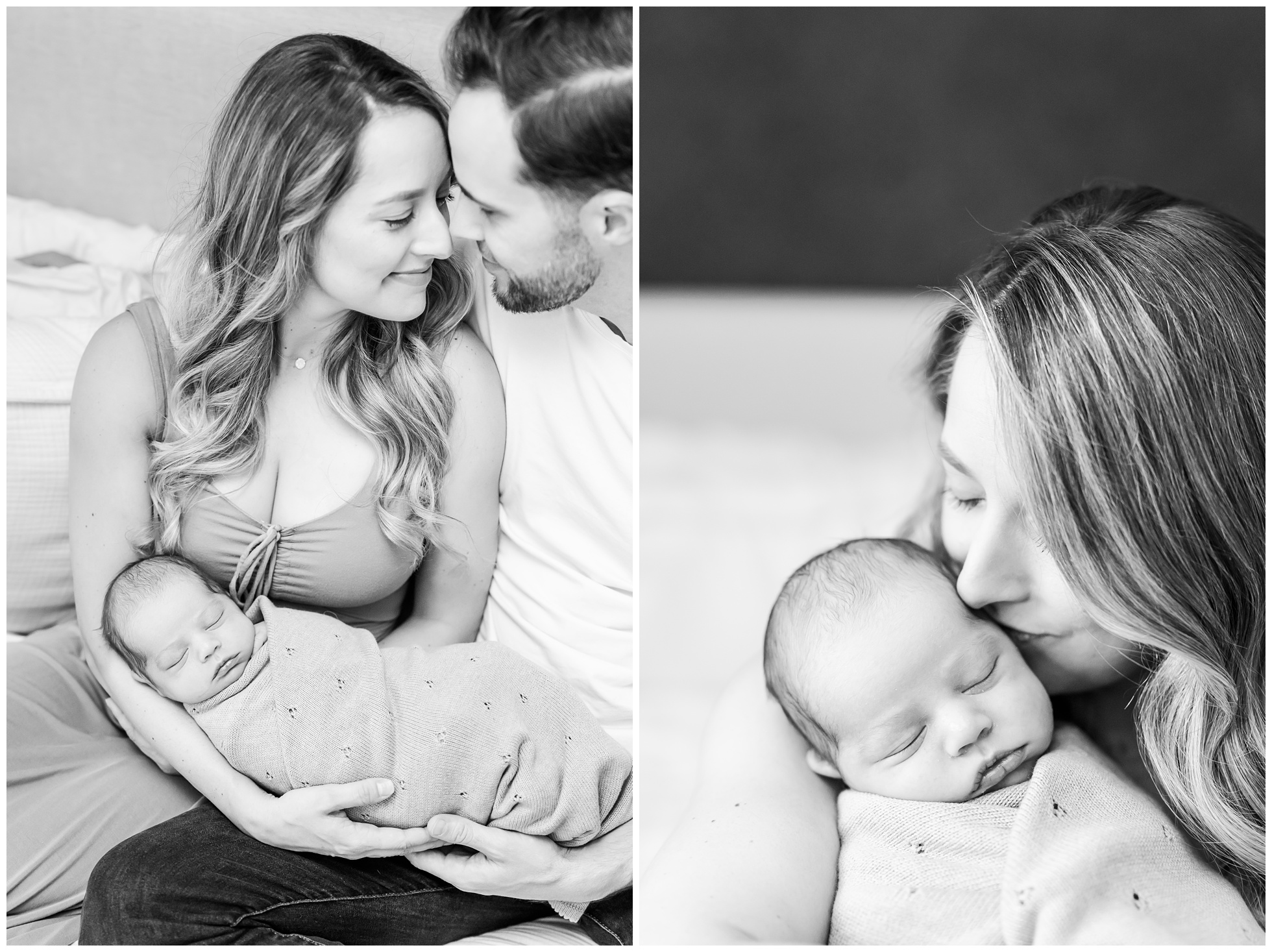 Black and White photos of parents with newborn baby lifestyle photography session the woodlands