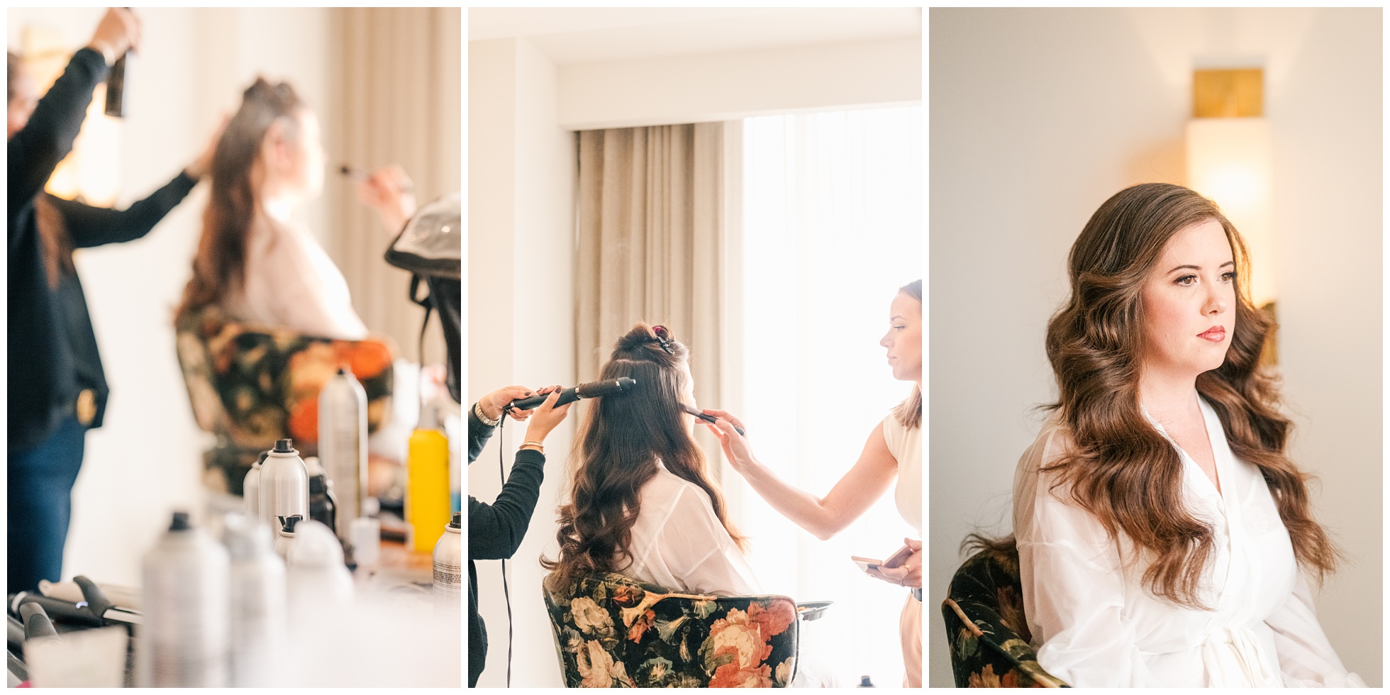 Bride getting ready for her wedding at the C.Baldwin hotel in Houston.