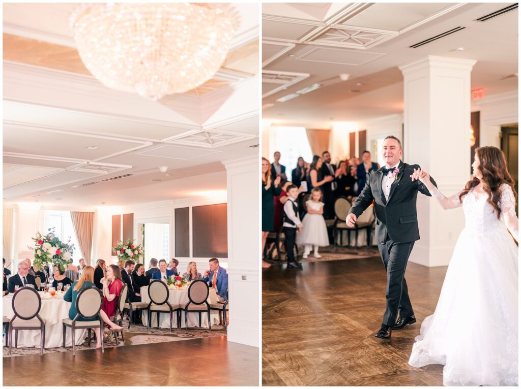 Bride and Groom take the dance floor at their wedding reception at the Houston Petroleum Club.